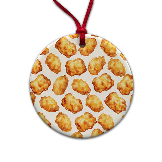 Chicken Nuggets Funny Round Ceramic Holiday Christmas Tree Ornament