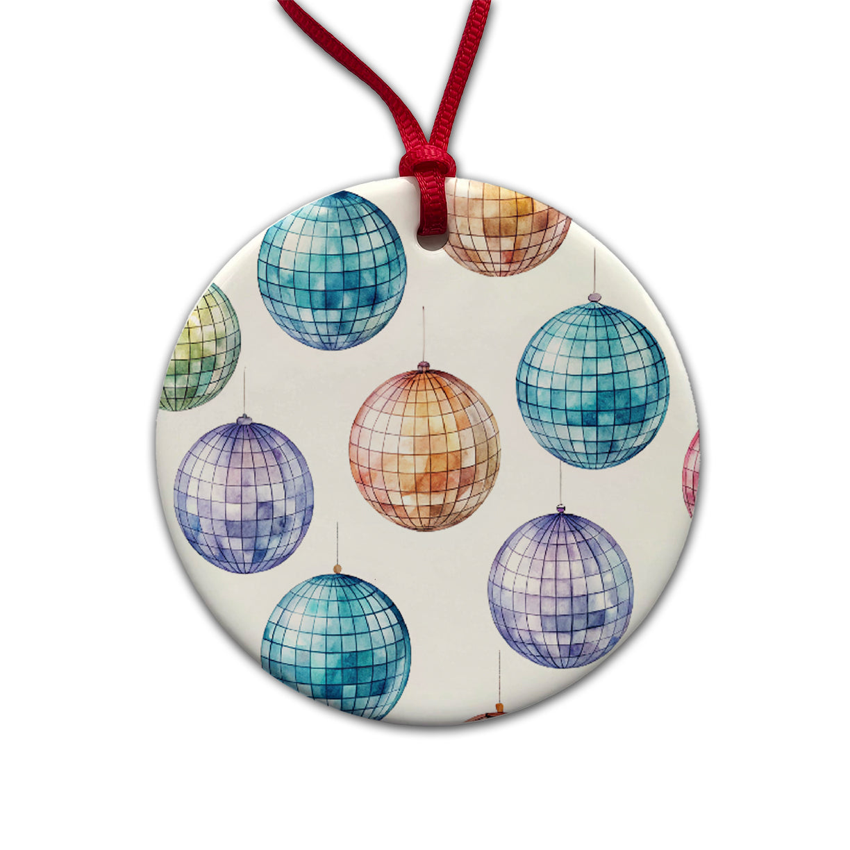 Colorful Disco Balls Round Ceramic Holiday Christmas Tree Ornament