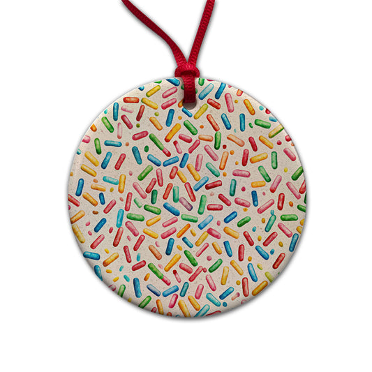 Colorful Sprinkles Ice Cream Donuts Round Ceramic Holiday Christmas Tree Ornament