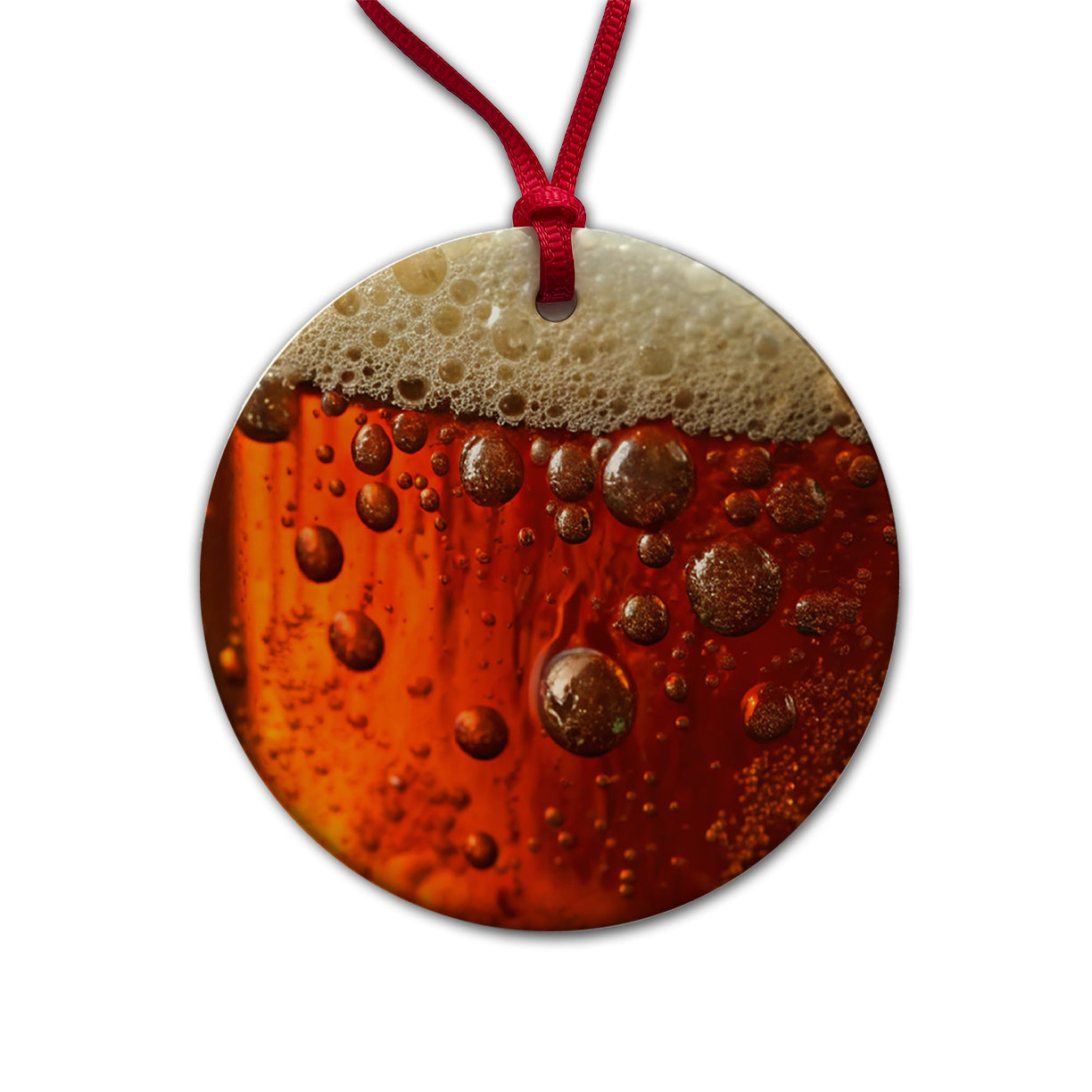 Dark Beer Closeup Foam Top Funny Round Ceramic Holiday Christmas Tree Ornament
