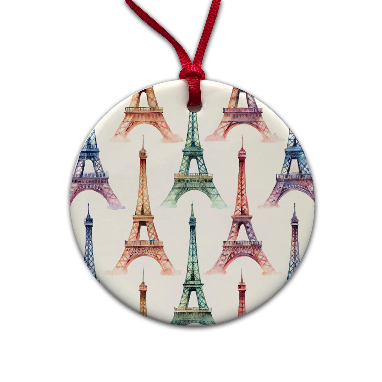 Eiffel Towers Paris City Beautiful Round Ceramic Holiday Christmas Tree Ornament