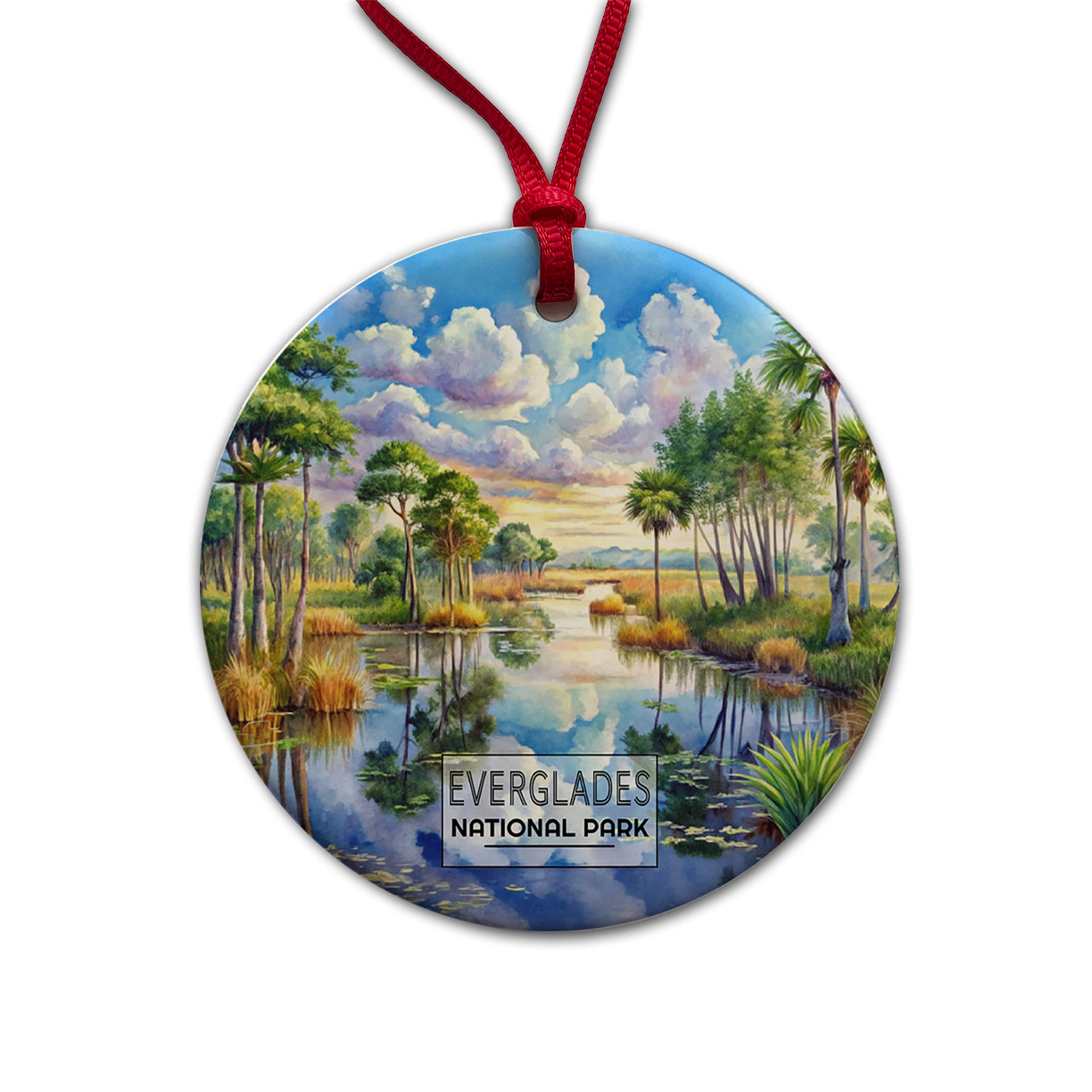 Everglades National Park Florida Watercolor Round Ceramic Holiday Christmas Tree Ornament
