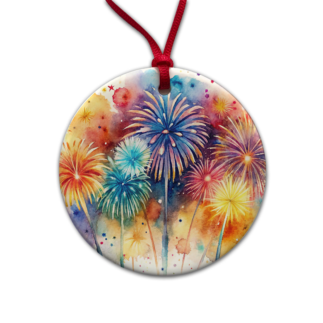 Fireworks Colorful Round Ceramic Holiday Christmas Tree Ornament