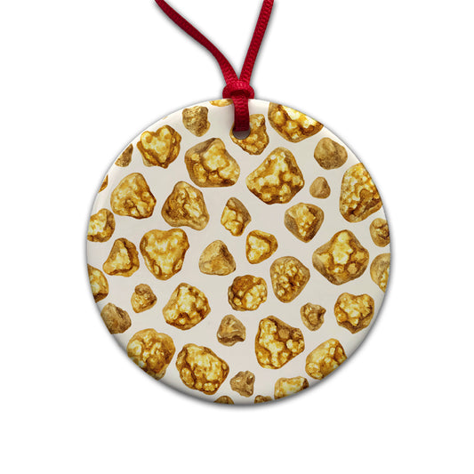 Gold Nuggets Pattern Watercolor Round Ceramic Holiday Christmas Tree Ornament