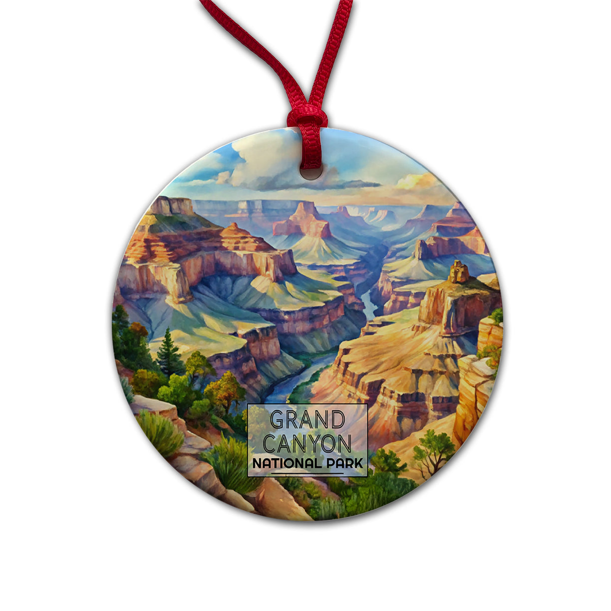 Grand Canyon National Park Arizona Watercolor Round Ceramic Holiday Christmas Tree Ornament
