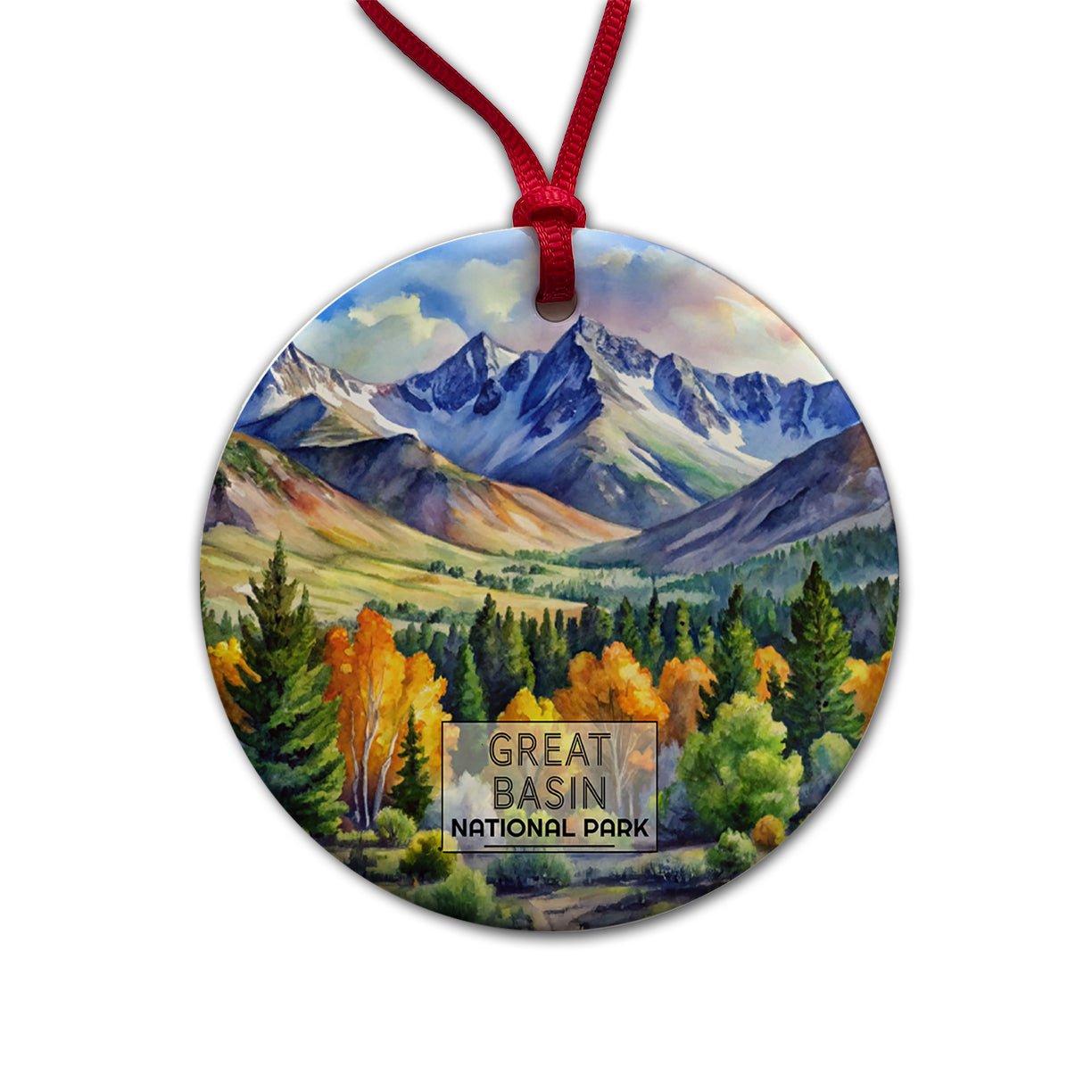 Great Basin National Park Nevada Watercolor Round Ceramic Holiday Christmas Tree Ornament