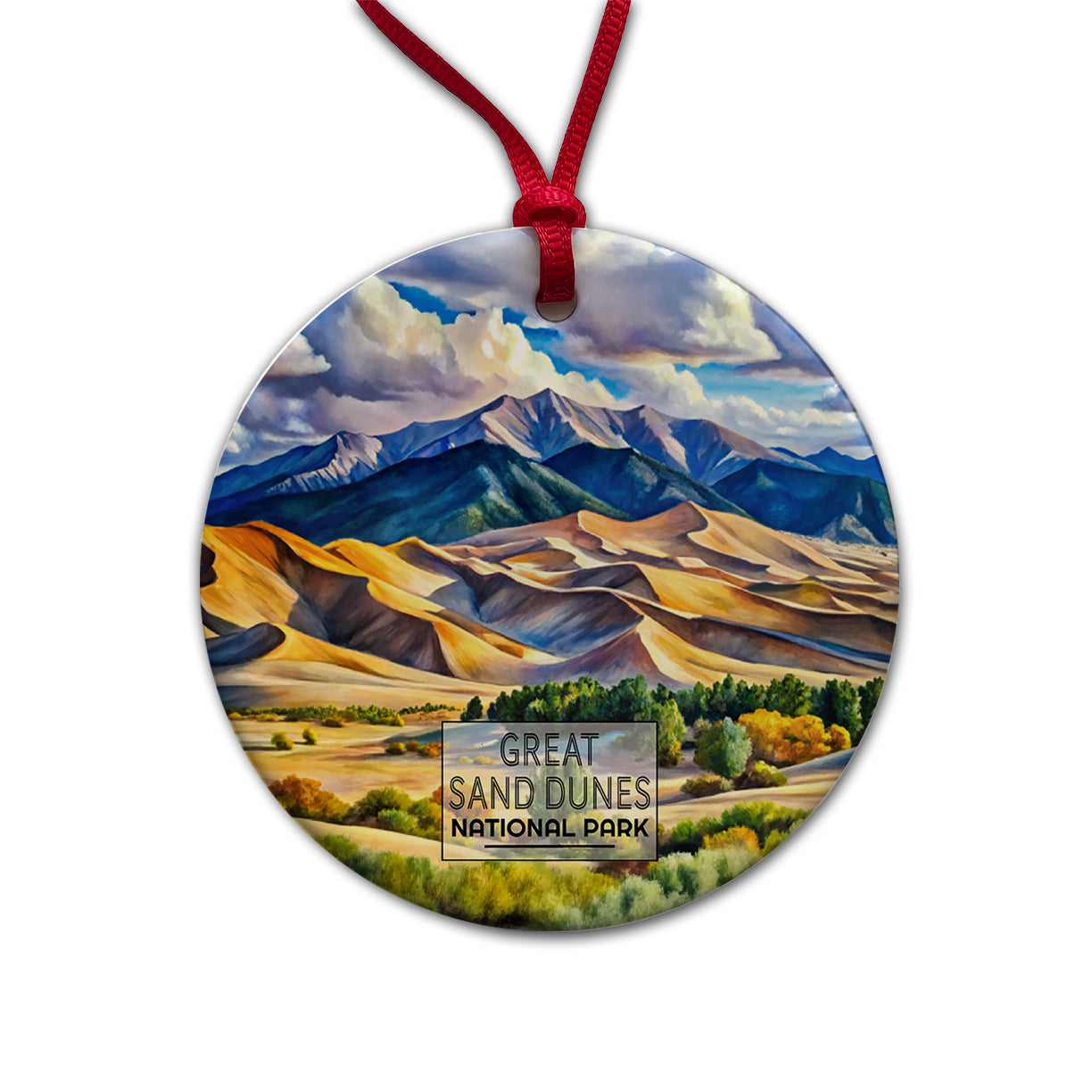 Great Sand Dunes National Park Florida Watercolor Round Ceramic Holiday Christmas Tree Ornament