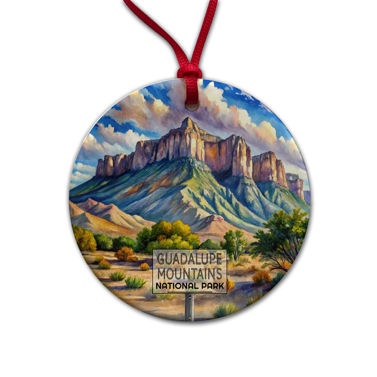Guadalupe Mountains National Park Texas Watercolor Round Ceramic Holiday Christmas Tree Ornament