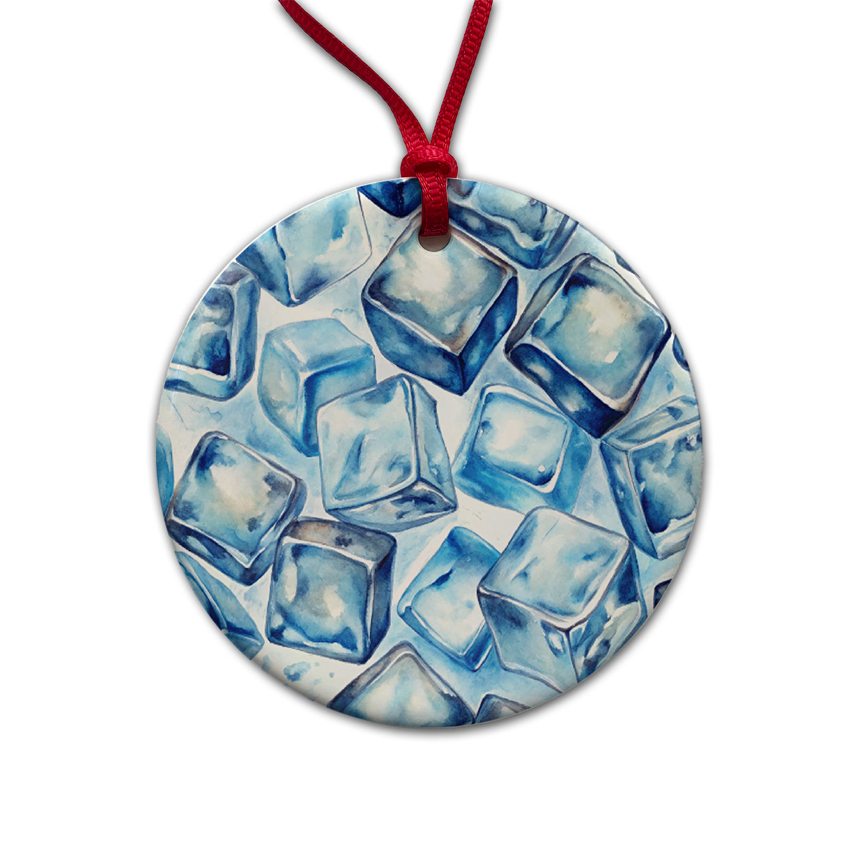 Ice Cubes Watercolor Round Ceramic Holiday Christmas Tree Ornament