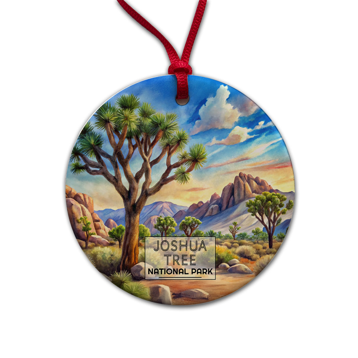 Joshua Tree National Park California Watercolor Round Ceramic Holiday Christmas Tree Ornament