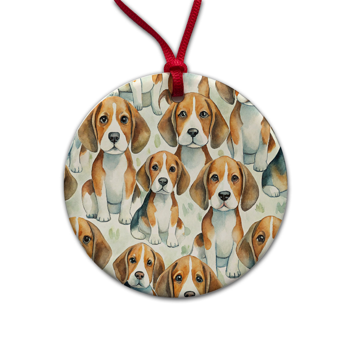 Lots Of Beagles Dogs Cute Round Ceramic Holiday Christmas Tree Ornament