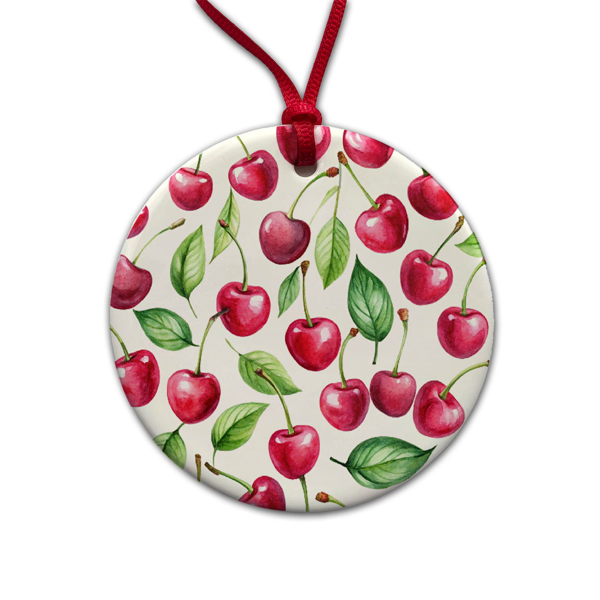 Lots Of Cherries Round Ceramic Holiday Christmas Tree Ornament