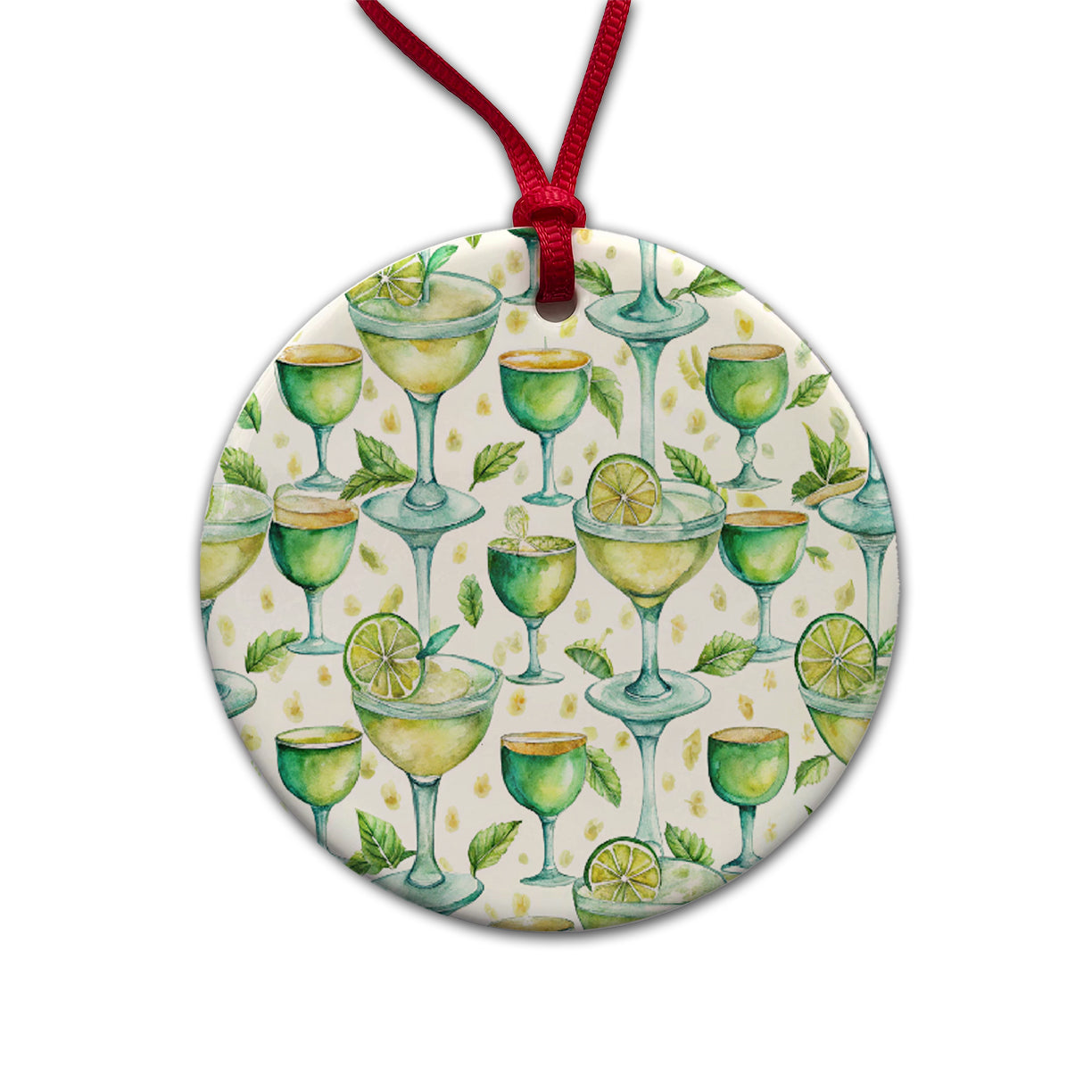 Lots Of Margaritas Alcohol Watercolor Round Ceramic Holiday Christmas Tree Ornament