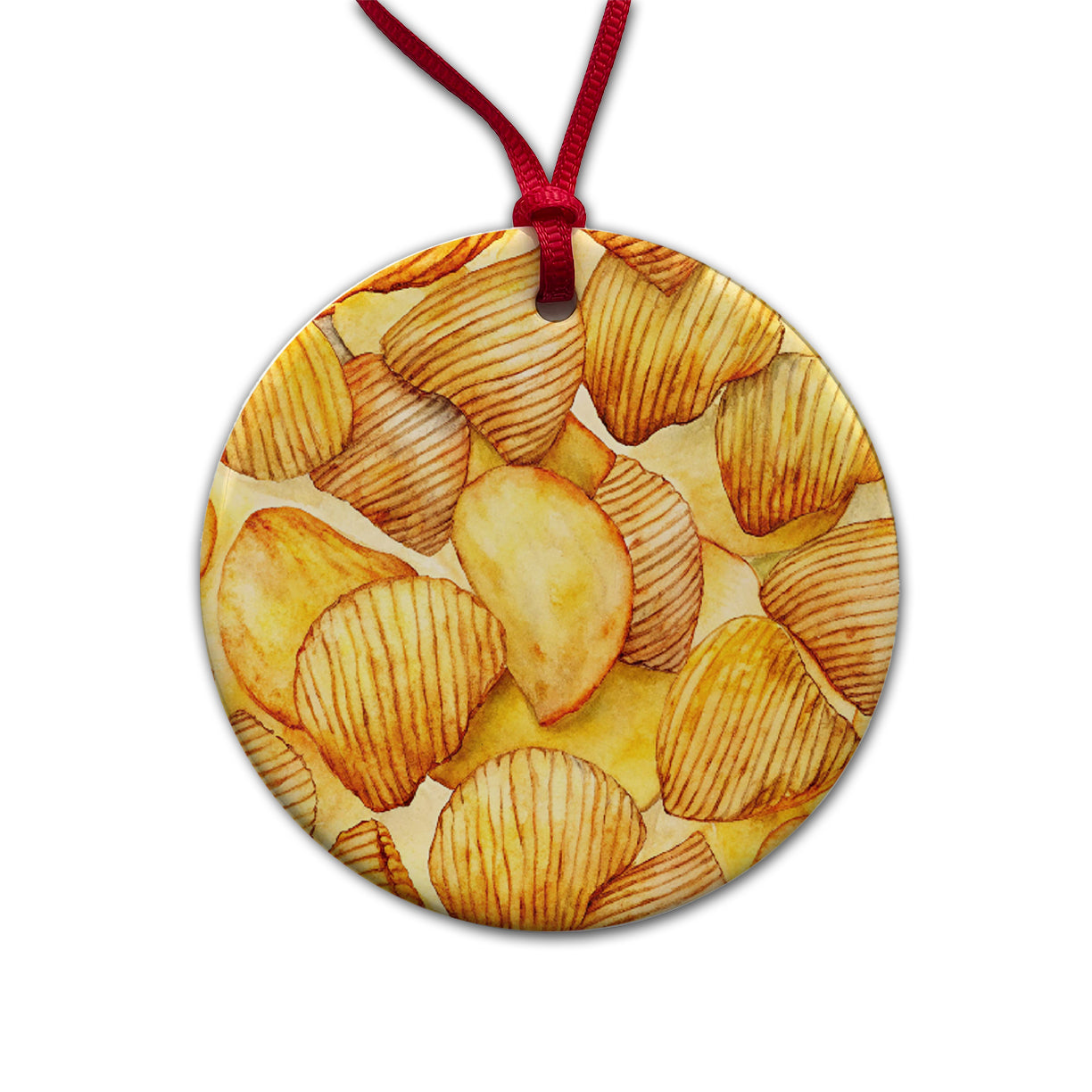 Lots Of Potato Chips Round Ceramic Holiday Christmas Tree Ornament
