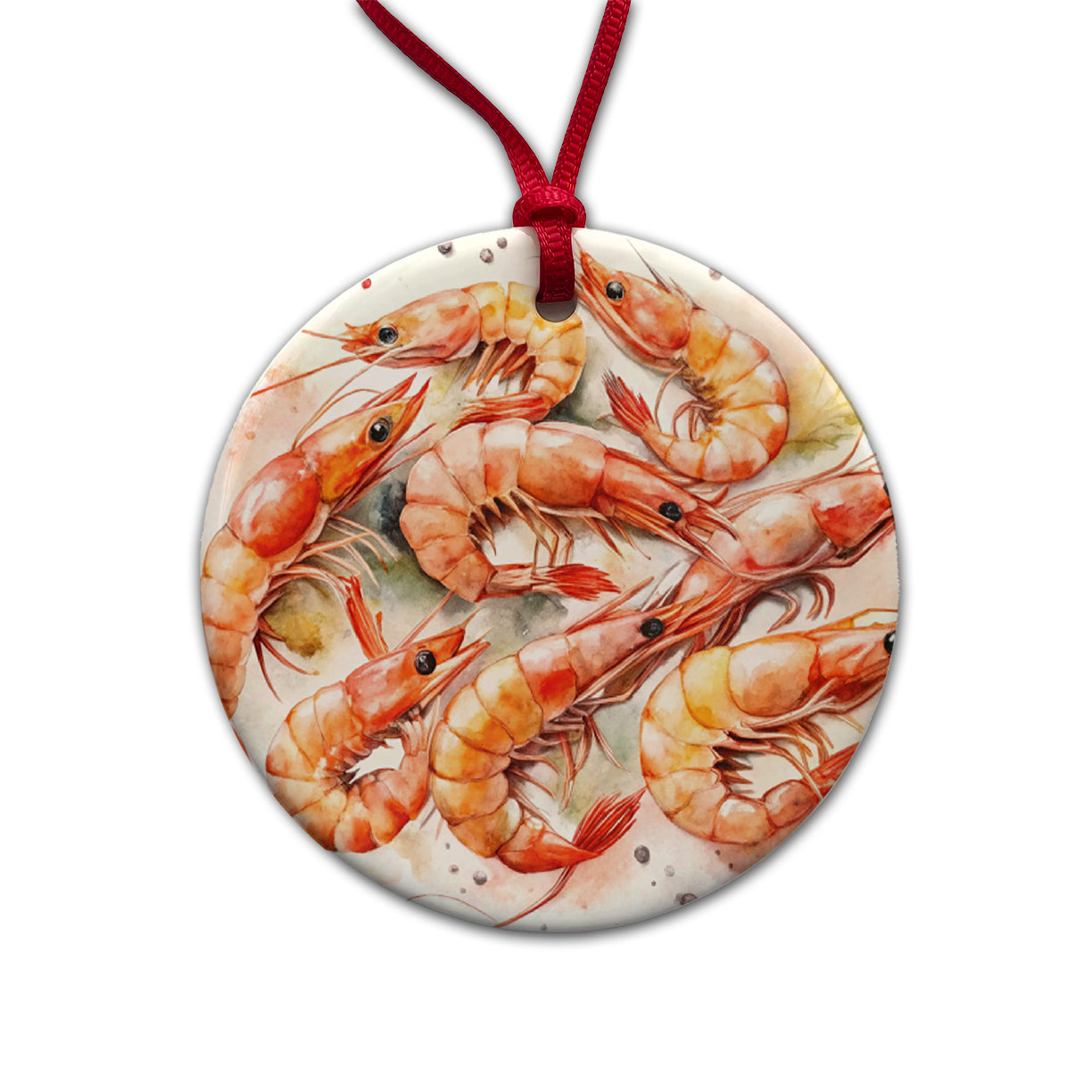 Lots Of Shrimp Round Ceramic Holiday Christmas Tree Ornament