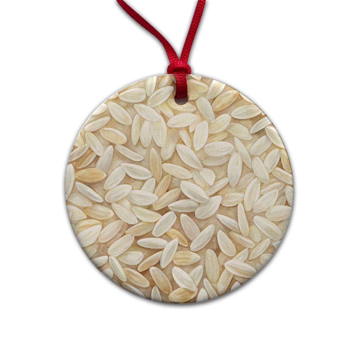 Lots Of White Rice Round Ceramic Holiday Christmas Tree Ornament
