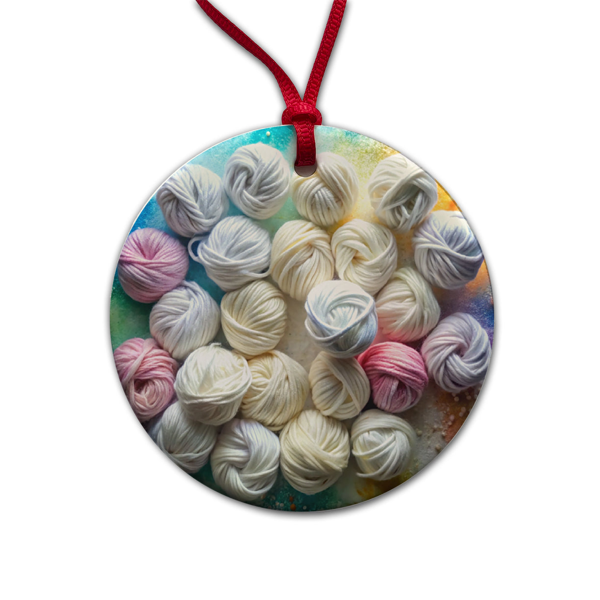Lots Of Yarn Knitting Crochet Round Ceramic Holiday Christmas Tree Ornament