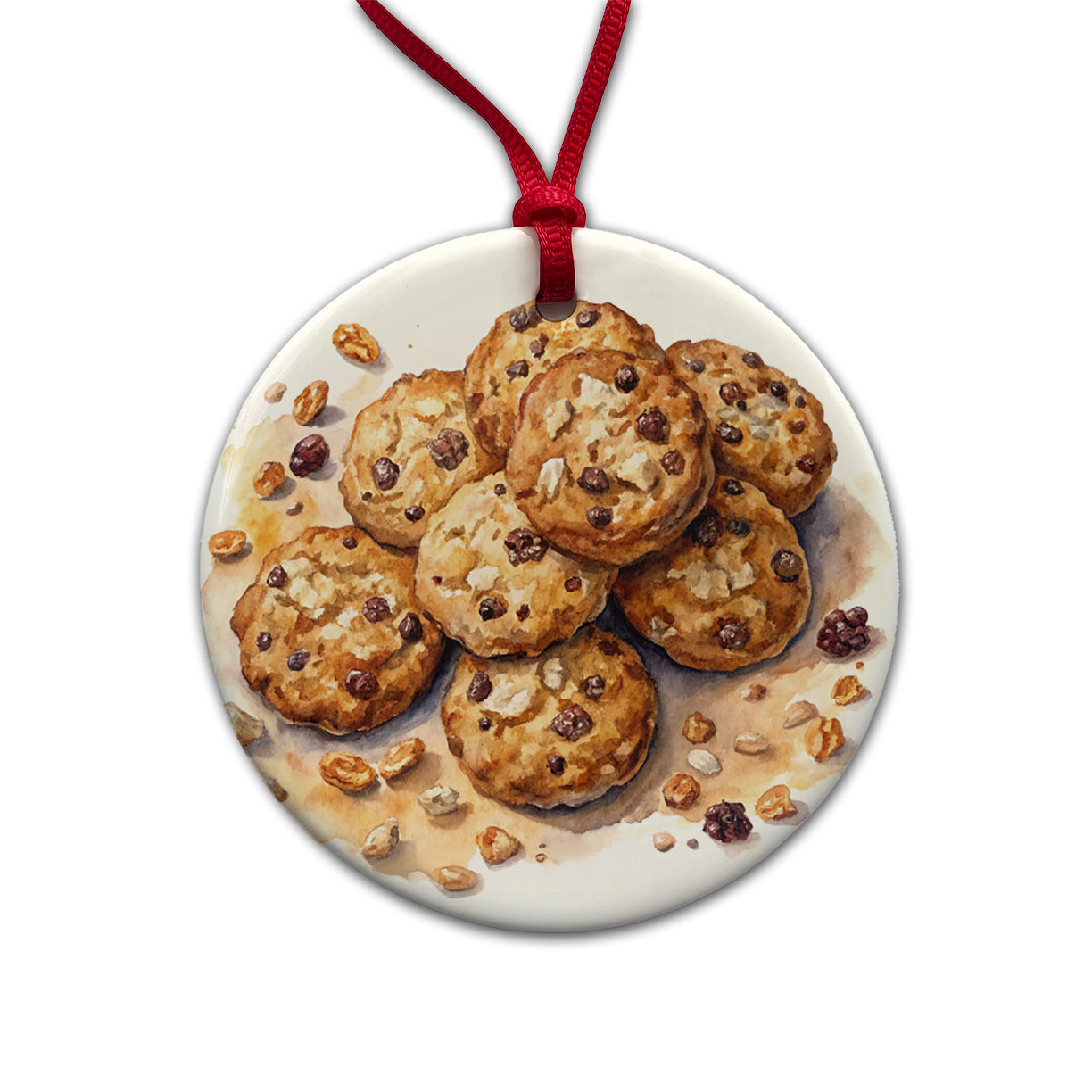 Oatmeal Raisin Cookies Round Ceramic Holiday Christmas Tree Ornament