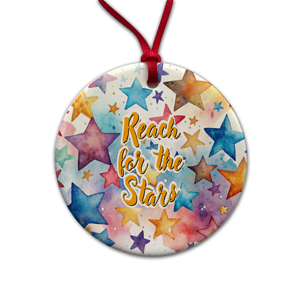 Reach For The Stars Inspirational Graduation Round Ceramic Holiday Christmas Tree Ornament