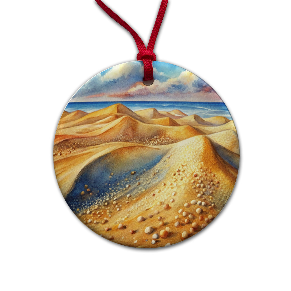 Sandy Desert Mountains Watercolor Round Ceramic Holiday Christmas Tree Ornament