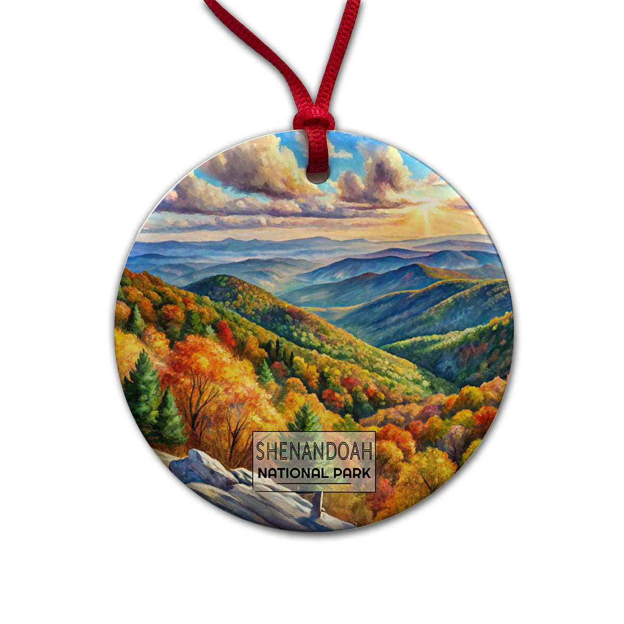 Shenandoah National Park Virginia Watercolor Round Ceramic Holiday Christmas Tree Ornament