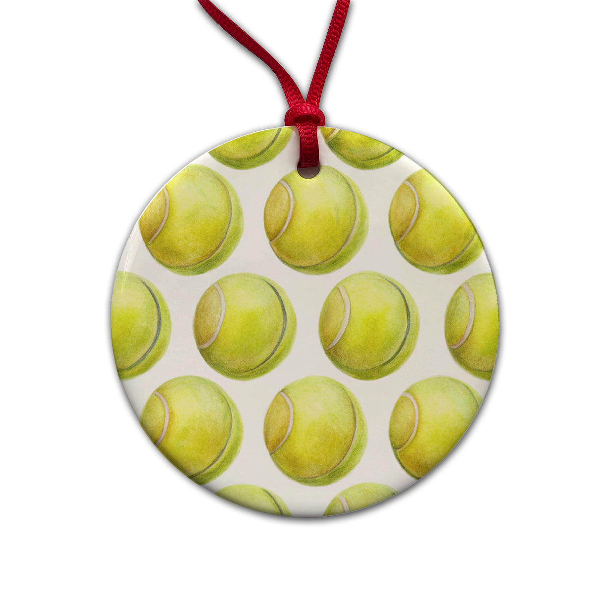 Tennis Balls In A Row Round Ceramic Holiday Christmas Tree Ornament