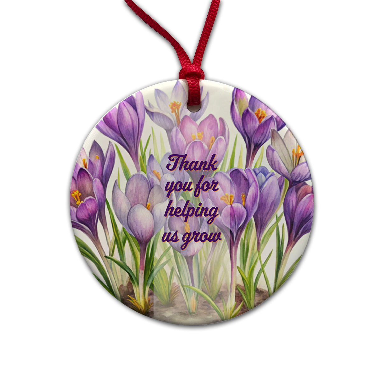 Thank You For Helping Us Grow Teacher Appreciation Elegant Purple Flowers Round Ceramic Holiday Christmas Tree Ornament