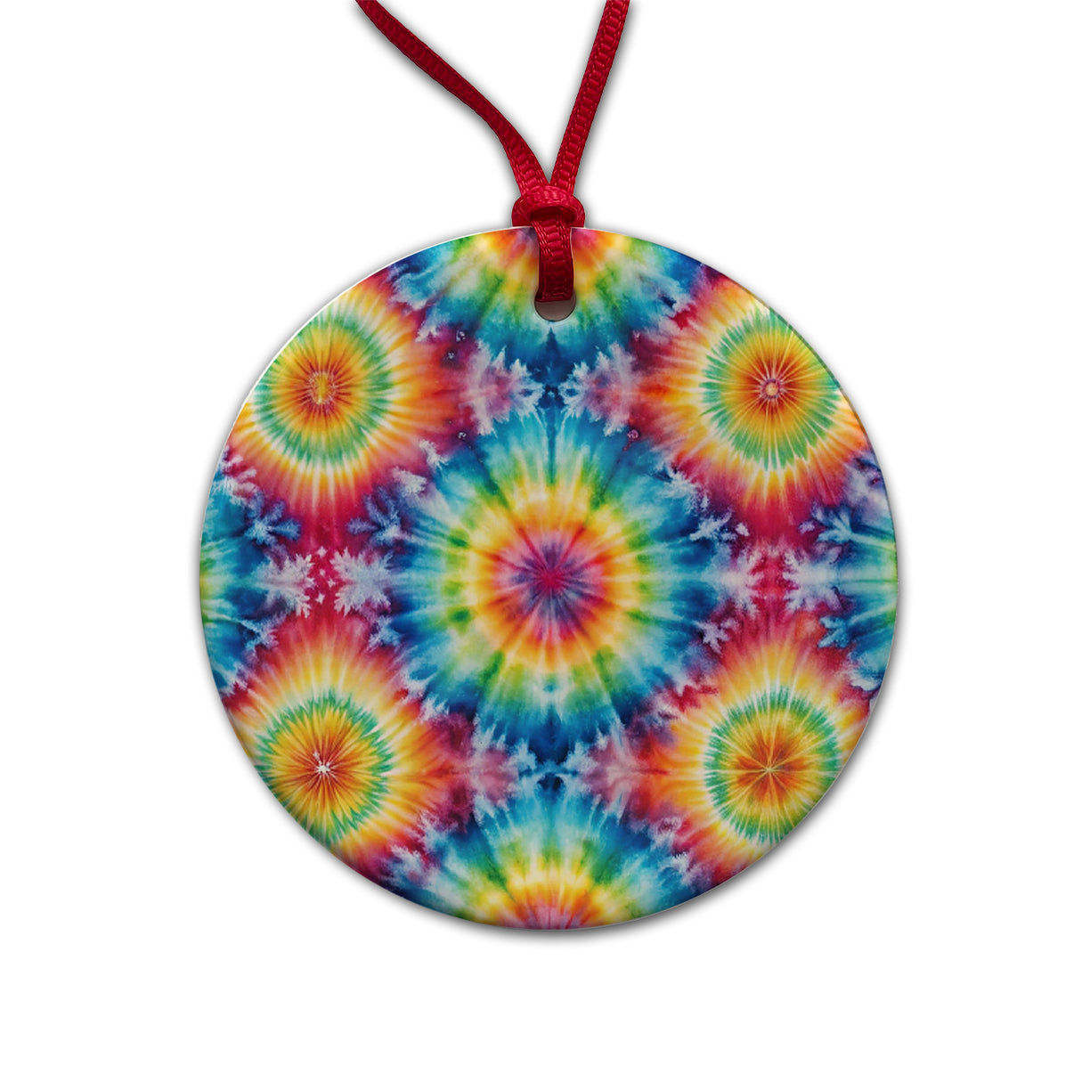 Tie Dye Pattern Fun Watercolor Round Ceramic Holiday Christmas Tree Ornament