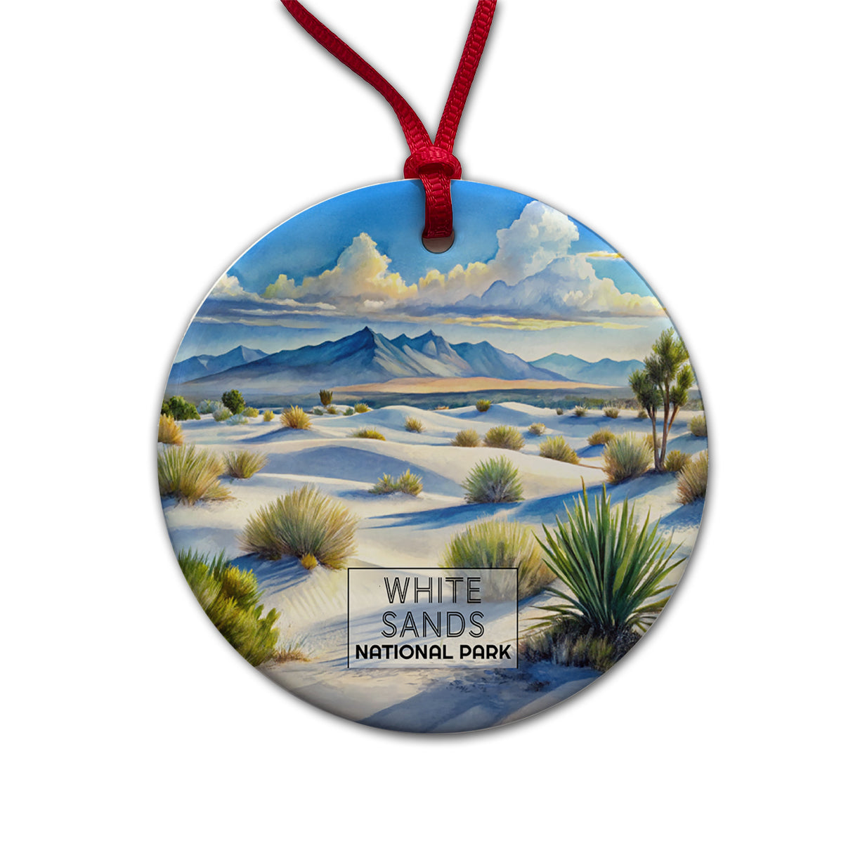 White Sands National Park Desert New Mexico Watercolor Round Ceramic Holiday Christmas Tree Ornament