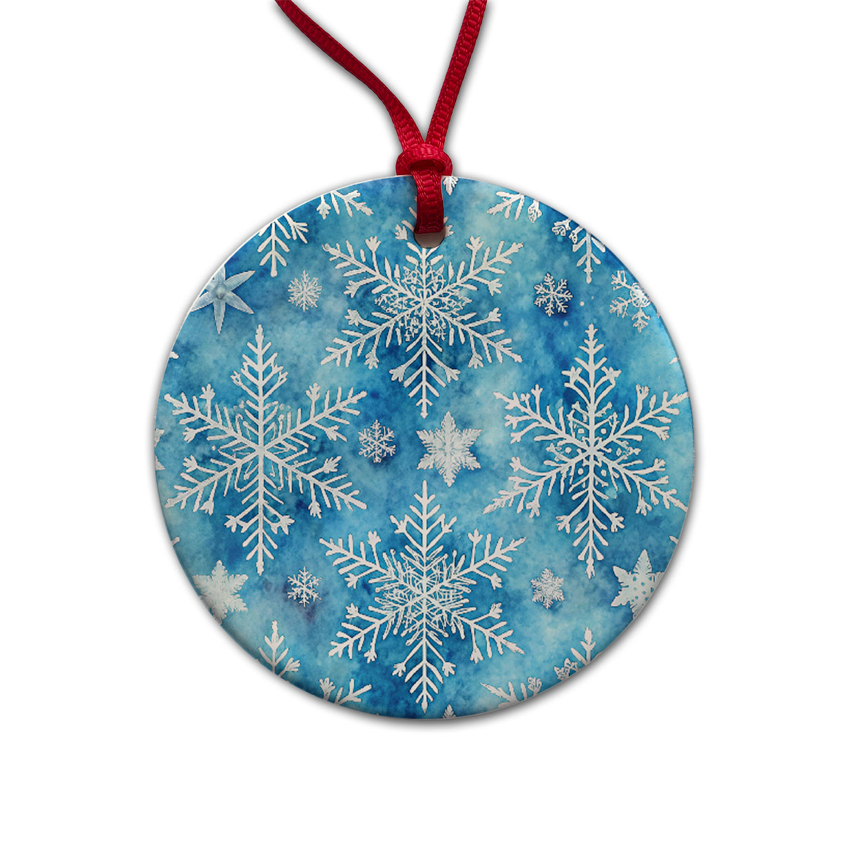 White Snowflakes Beautiful Winter Round Ceramic Holiday Christmas Tree Ornament