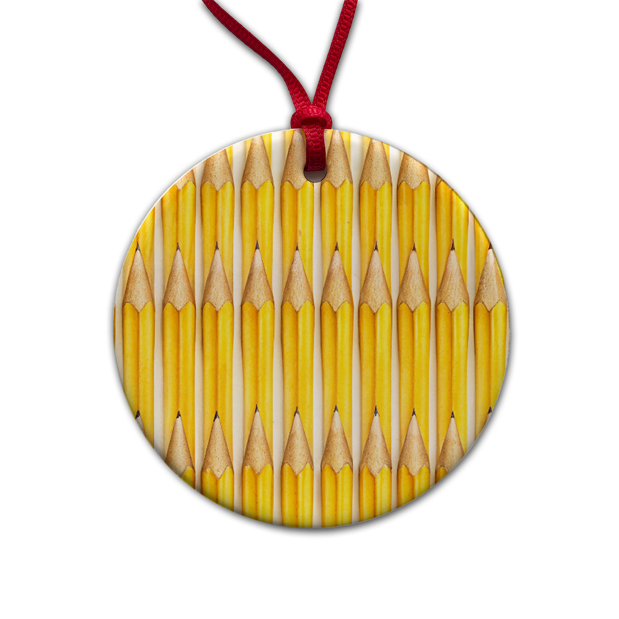Yellow Pencils Teachers Artist Round Ceramic Holiday Christmas Tree Ornament