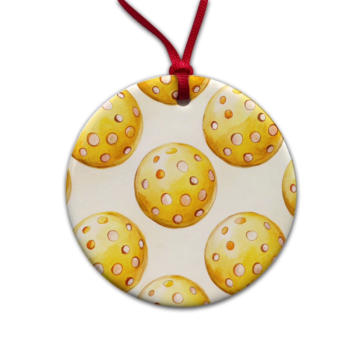 Yellow Pickleballs Round Ceramic Holiday Christmas Tree Ornament