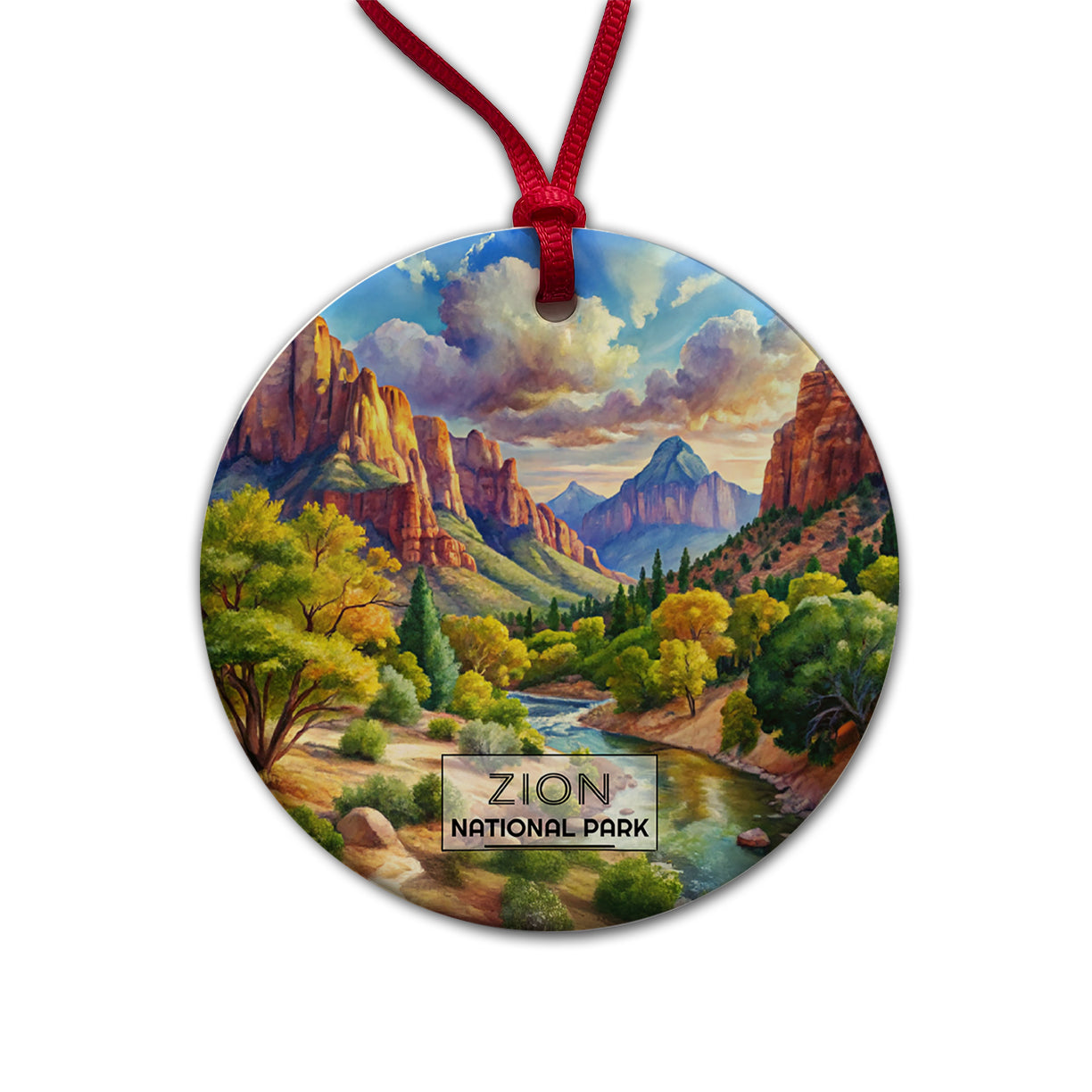 Zion National Park Utah Watercolor Round Ceramic Holiday Christmas Tree Ornament