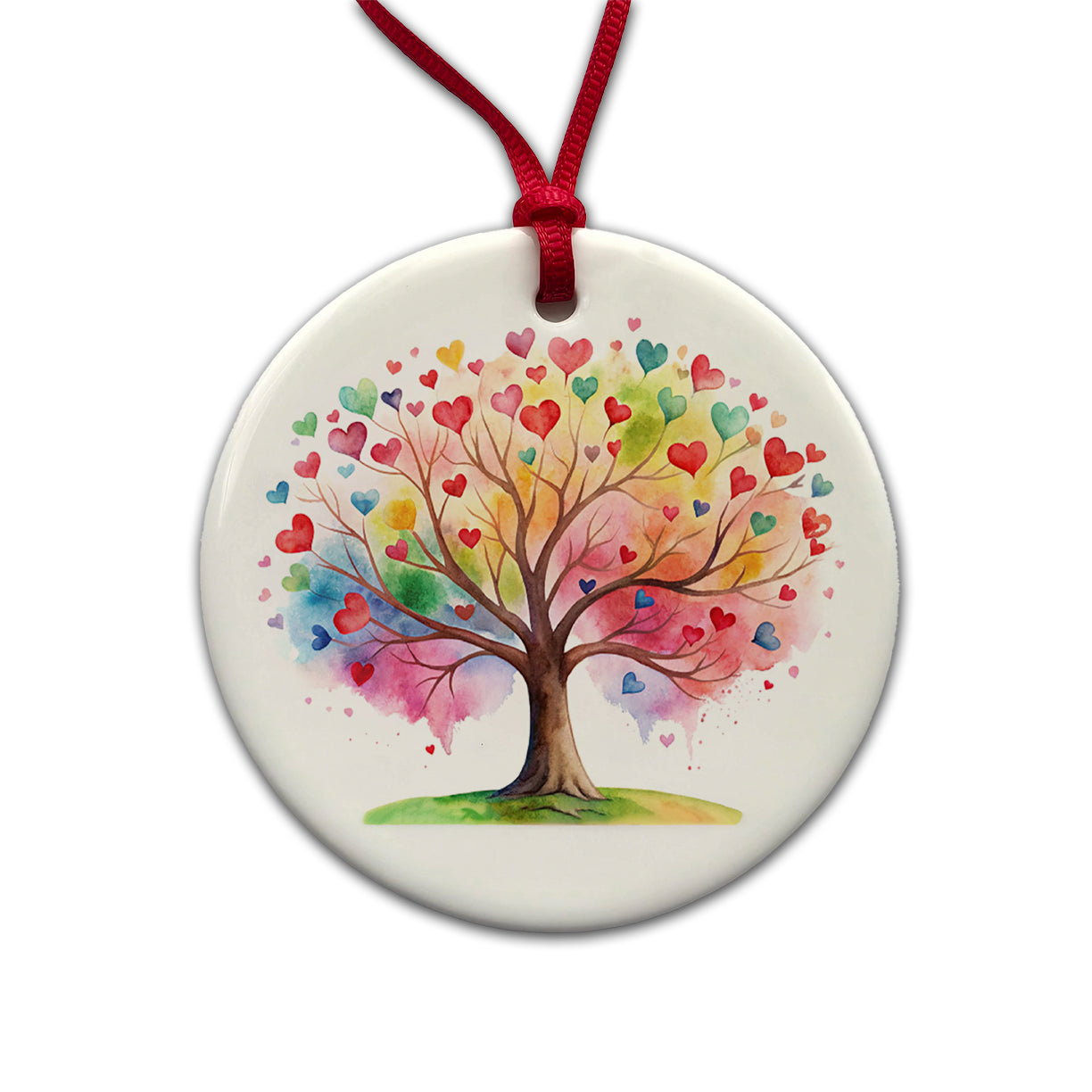 Autism Awareness Acceptance Tree With Hearts Watercolor Round Ceramic Holiday Christmas Tree Ornament