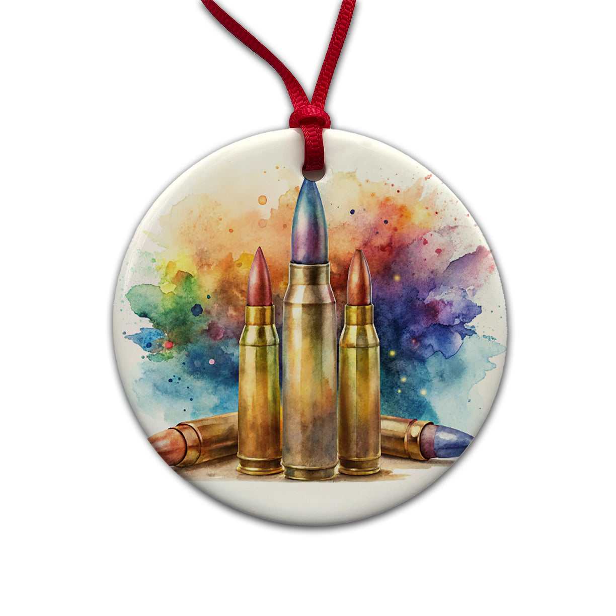 Bullets Watercolor Round Ceramic Holiday Christmas Tree Ornament