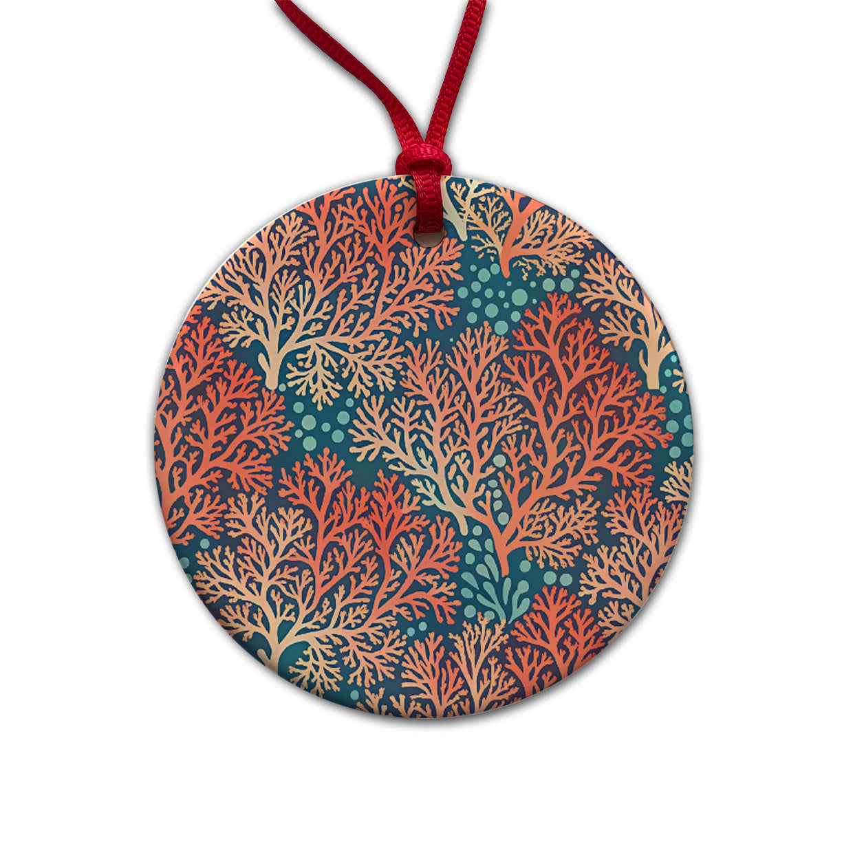 Coral Pattern Reef Ocean Round Ceramic Holiday Christmas Tree Ornament