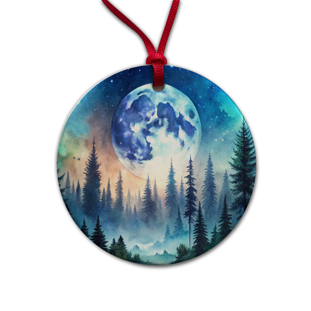 Fantasy Sci-fi World Moon Rising Over Forest Round Ceramic Holiday Christmas Tree Ornament