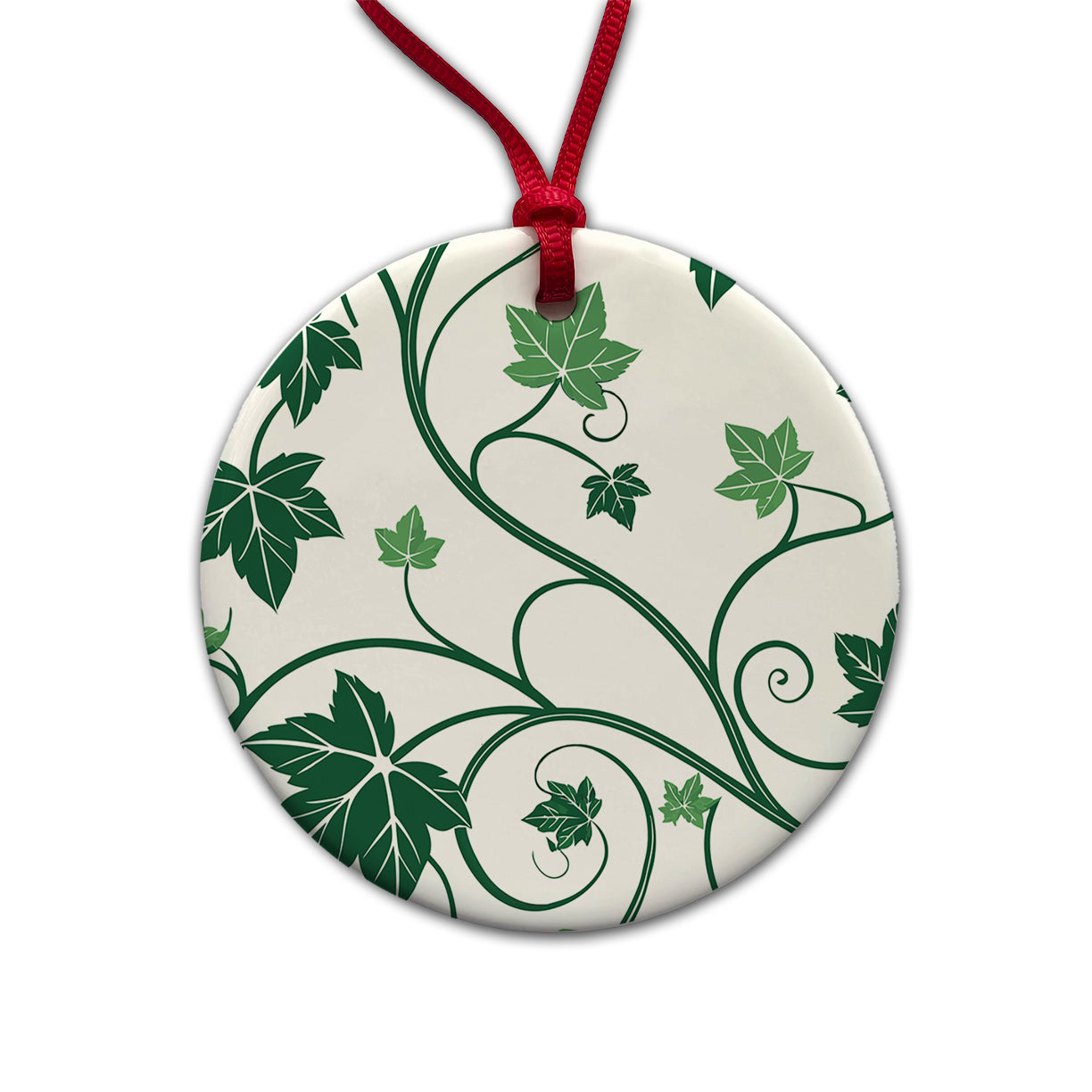 Green Ivy Vines Round Ceramic Holiday Christmas Tree Ornament