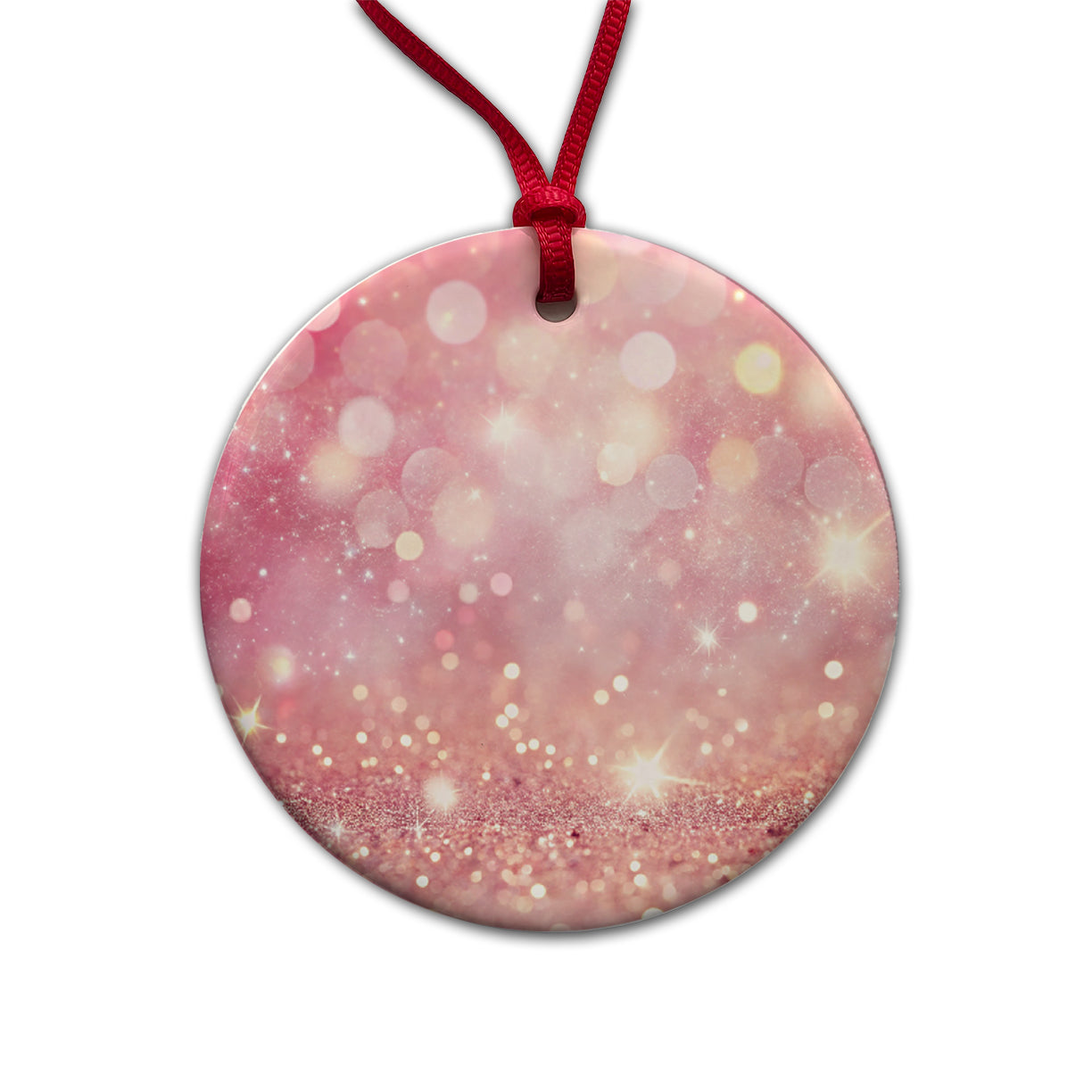 Light Pink Faux Glitter Round Ceramic Holiday Christmas Tree Ornament