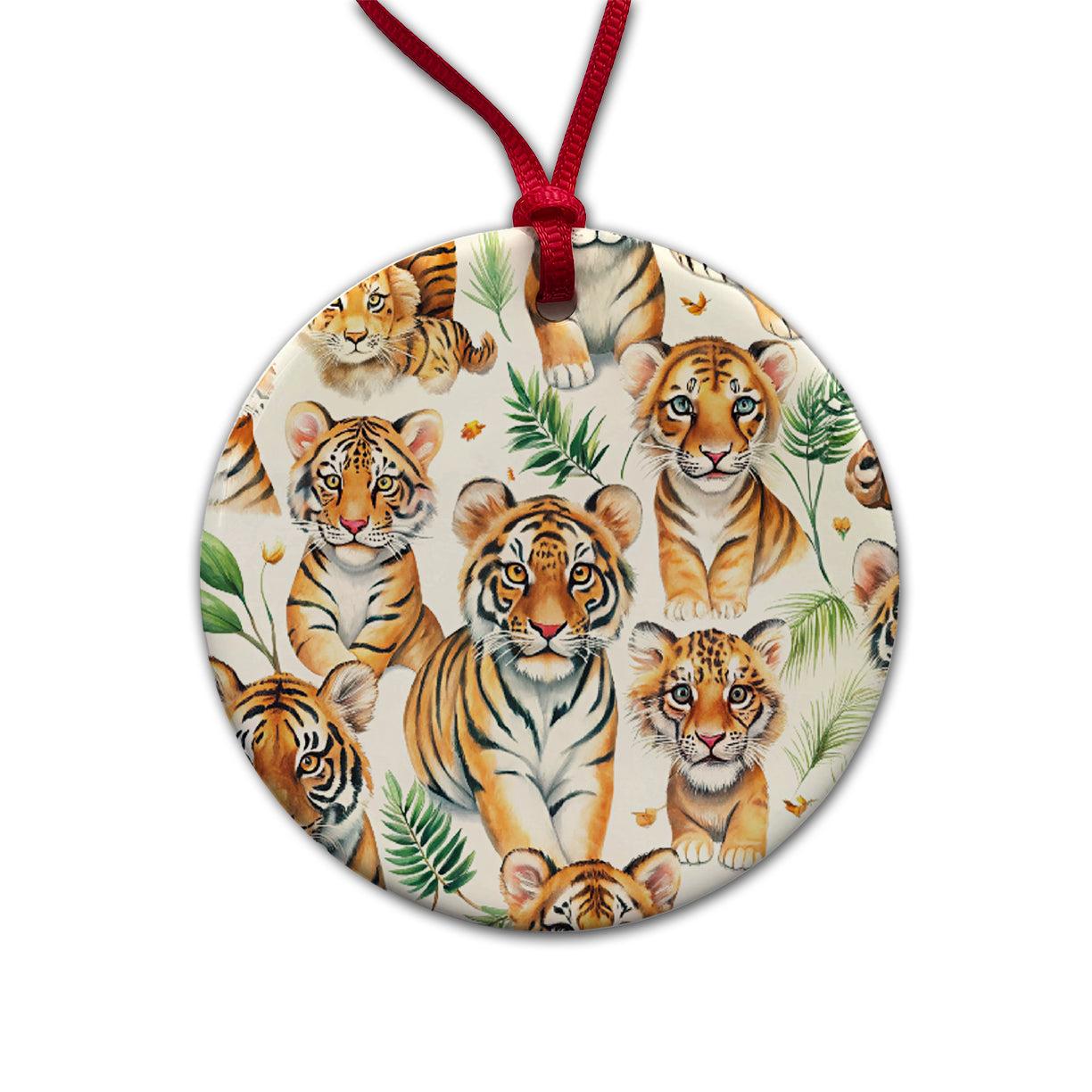 Lots Of Sweet Bengal Tigers Round Ceramic Holiday Christmas Tree Ornament