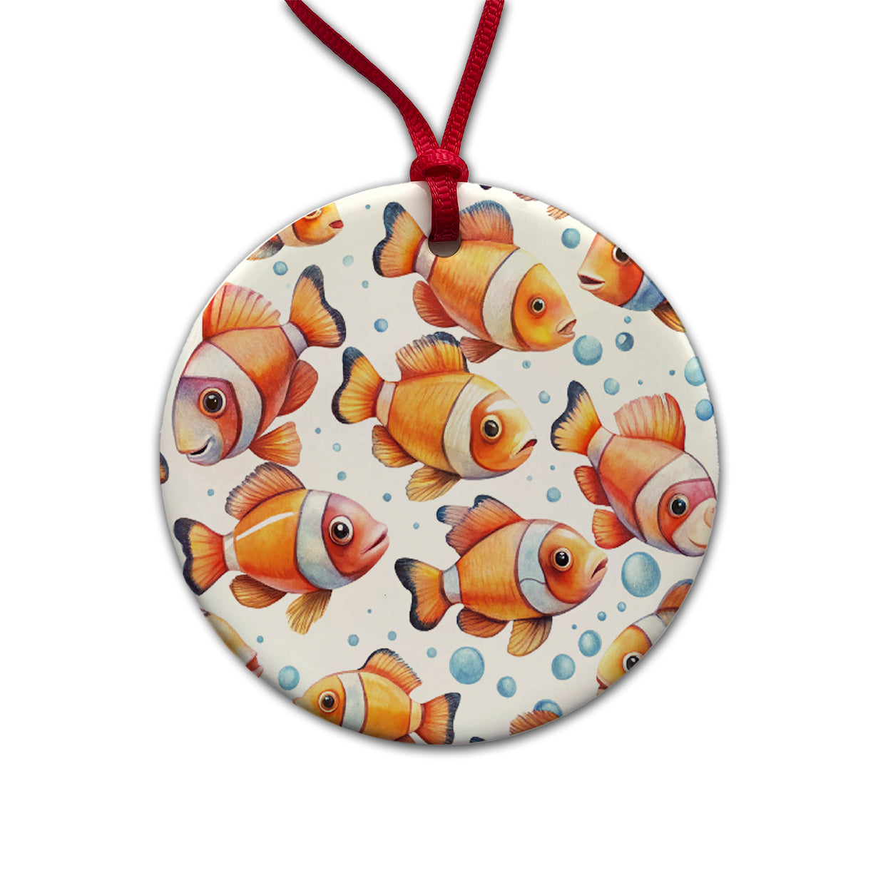 Lots Of Sweet Clownfish Round Ceramic Holiday Christmas Tree Ornament