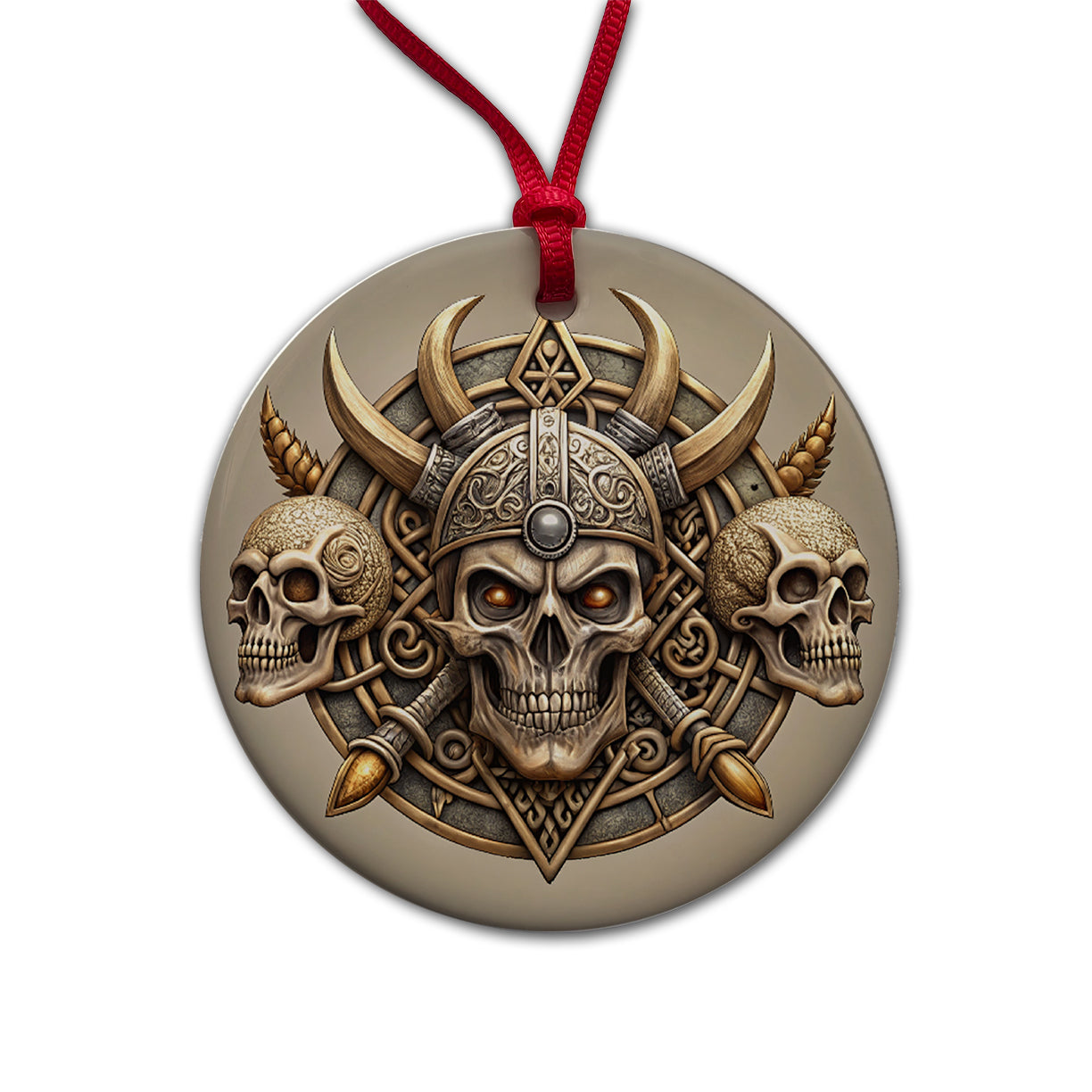 Norse Viking Symbols With Skulls Round Ceramic Holiday Christmas Tree Ornament