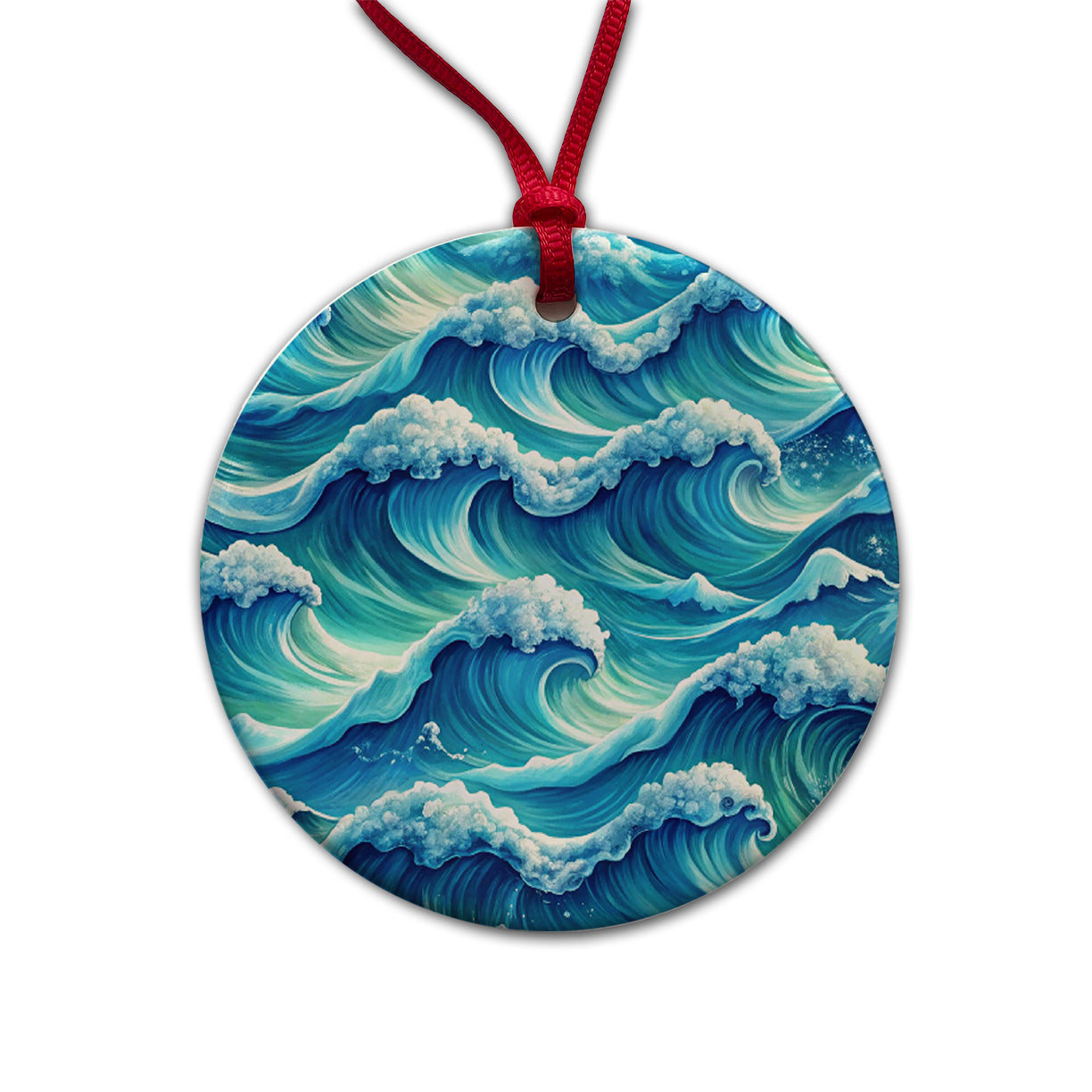 Ocean Waves Painting Round Ceramic Holiday Christmas Tree Ornament