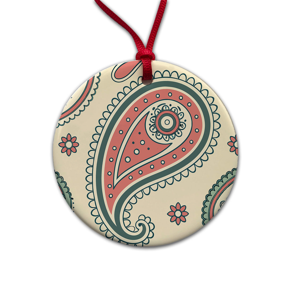 Paisley Pattern Round Ceramic Holiday Christmas Tree Ornament