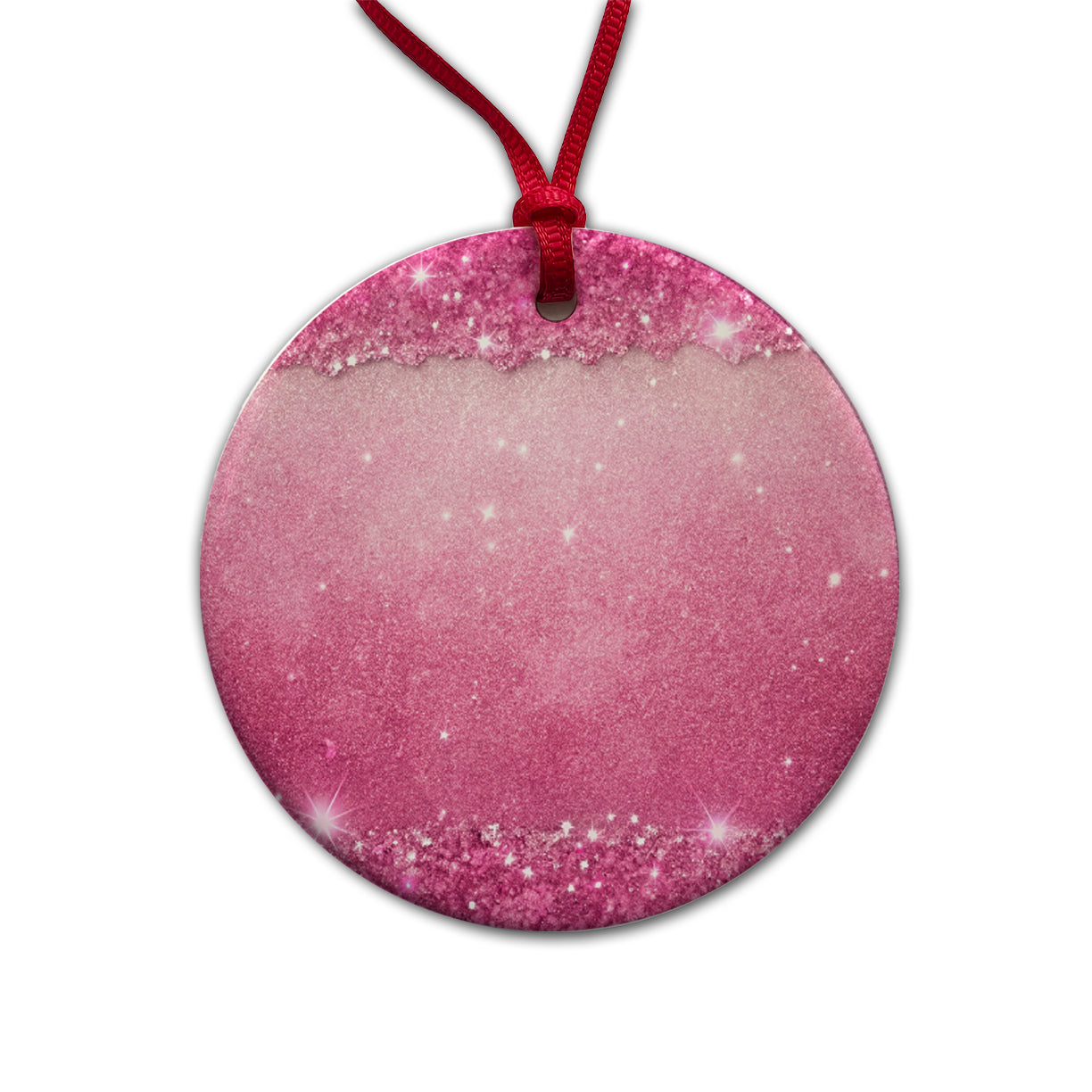 Pink Faux Glitter Round Ceramic Holiday Christmas Tree Ornament