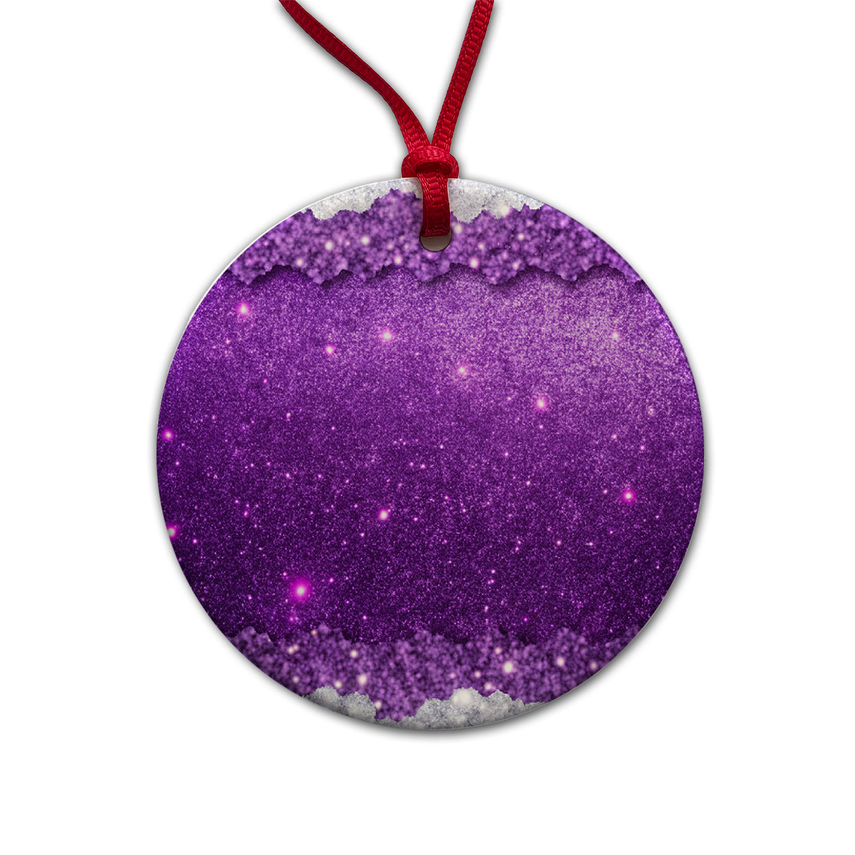 Purple Faux Glitter Round Ceramic Holiday Christmas Tree Ornament
