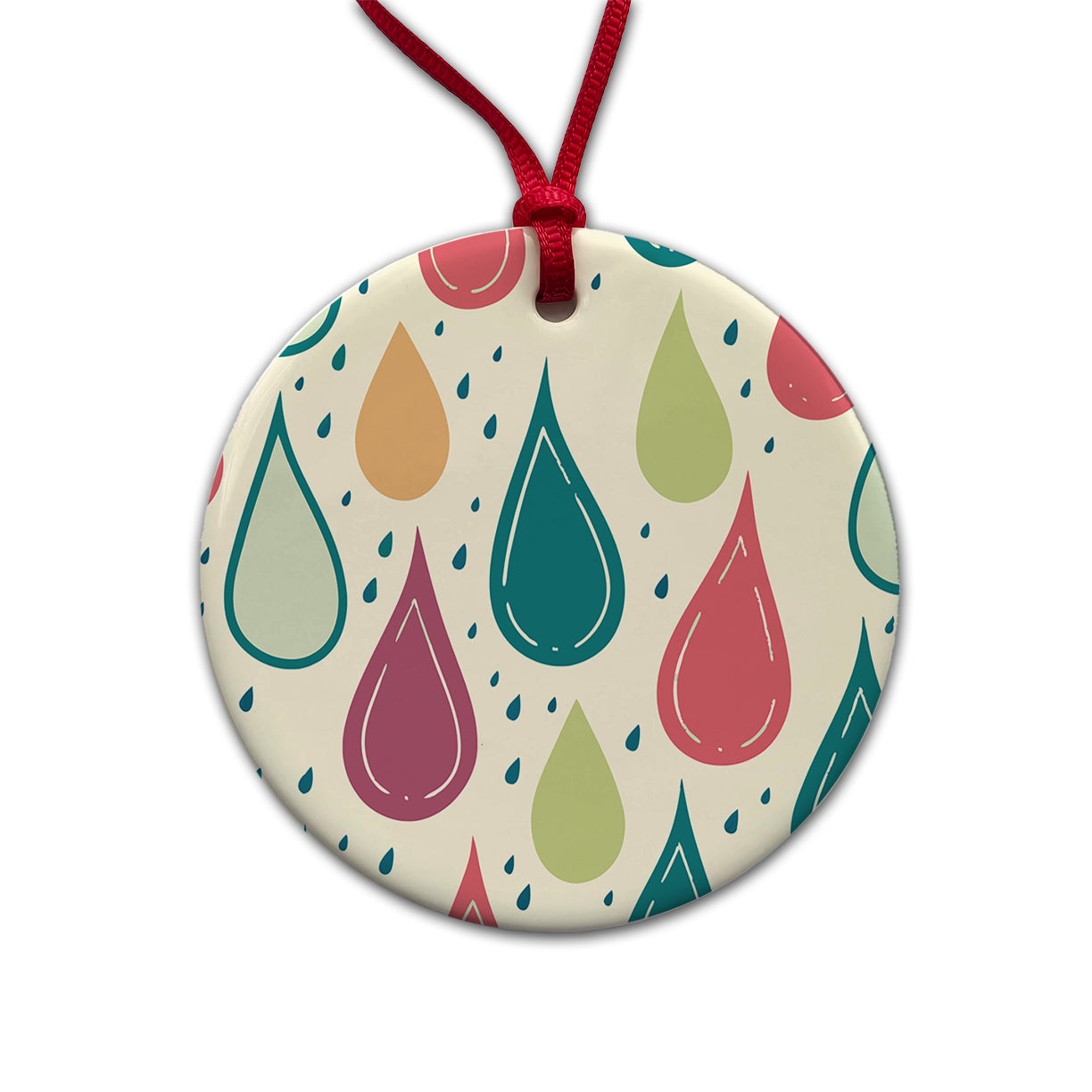 Rain Water Droplets Cute Round Ceramic Holiday Christmas Tree Ornament