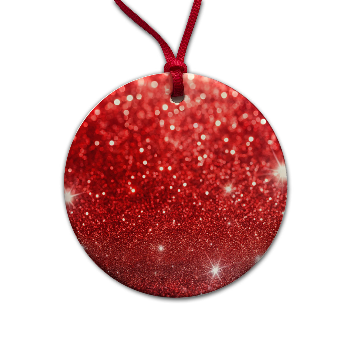 Red Faux Glitter Round Ceramic Holiday Christmas Tree Ornament