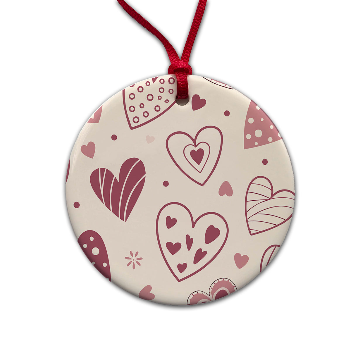 Scattered Hearts Love Valentine's Day Round Ceramic Holiday Christmas Tree Ornament