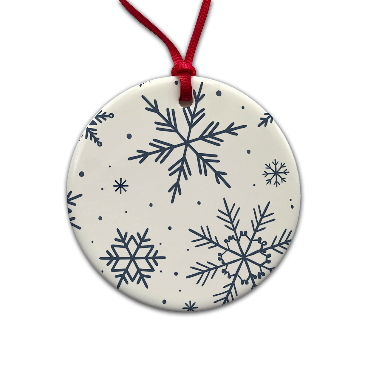 Scattered Snowflakes Winter Christmas Round Ceramic Holiday Christmas Tree Ornament
